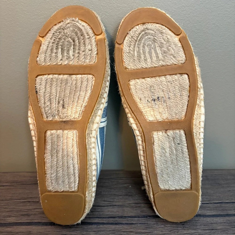 Tory Burch Espadrille Navy White Striped Canvas Braided Jute Sole Womens 7.5